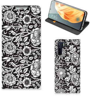 B2Ctelecom Beschermhoes OPPO Reno3 | A91 Smart Cover Zwart Bloemen