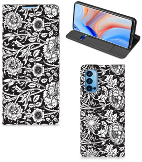 B2Ctelecom Beschermhoes OPPO Reno4 Pro 5G Smart Cover Zwart Bloemen