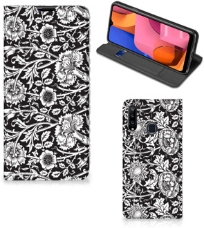 B2Ctelecom Beschermhoes Samsung Galaxy A20s Smart Cover Zwart Bloemen