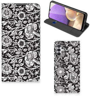 B2Ctelecom Beschermhoes Samsung Galaxy A32 5G Smart Cover Zwart Bloemen