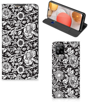 B2Ctelecom Beschermhoes Samsung Galaxy A42 Smart Cover Zwart Bloemen