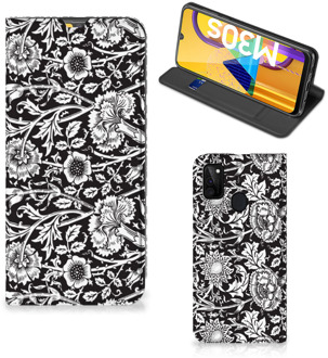 B2Ctelecom Beschermhoes Samsung Galaxy M21 Smart Cover Zwart Bloemen