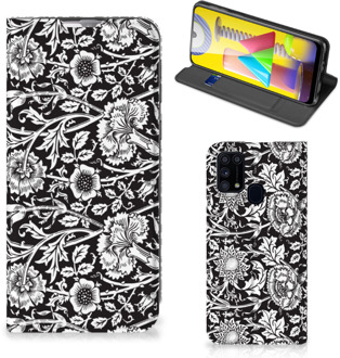 B2Ctelecom Beschermhoes Samsung Galaxy M31 Smart Cover Zwart Bloemen