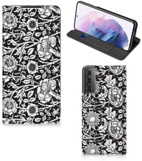 B2Ctelecom Beschermhoes Samsung Galaxy S21 Plus Smart Cover Zwart Bloemen