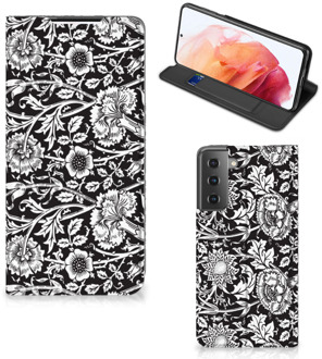 B2Ctelecom Beschermhoes Samsung Galaxy S21 Smart Cover Zwart Bloemen