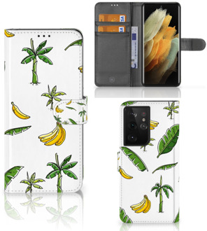 B2Ctelecom Beschermhoes Samsung Galaxy S21 Ultra Flip Case Banana Tree