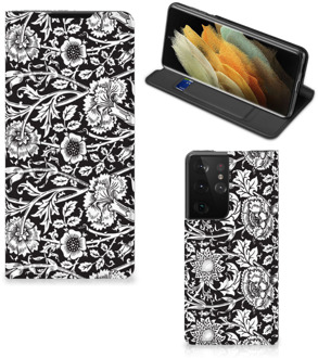 B2Ctelecom Beschermhoes Samsung Galaxy S21 Ultra Smart Cover Zwart Bloemen