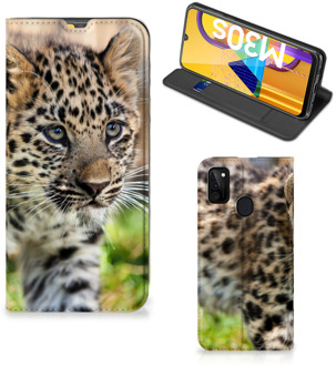 B2Ctelecom Beschermhoesje met foto Samsung Galaxy M21 Smart CoverCase Baby Luipaard