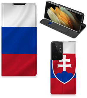 B2Ctelecom Beschermhoesje Samsung Galaxy S21 Ultra Flip Cover Slowaakse Vlag