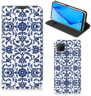 B2Ctelecom Book Case Huawei P40 Lite Telefoon Hoesje Flower Blue