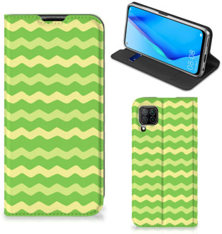 B2Ctelecom Book Case Huawei P40 Lite Telefoonhoesje Waves Green