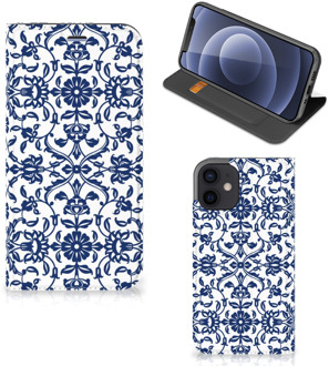 B2Ctelecom Book Case iPhone 12 Mini Telefoon Hoesje Flower Blue