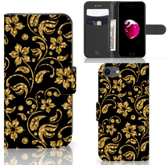 B2Ctelecom Book Case iPhone 7 | 8 hoesje Design Gouden Bloemen