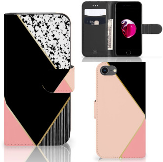 B2Ctelecom Book Case iPhone SE (2020) | 7 | 8 Black Pink Shapes