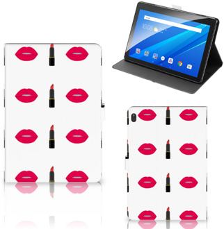 B2Ctelecom Book Case Lenovo Tab E10 Hoes met Magneetsluiting Personaliseren Lipstick Kiss