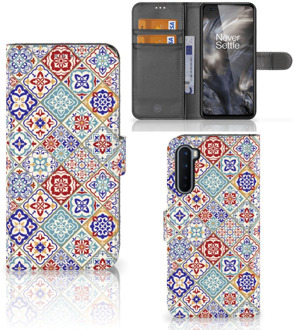 B2Ctelecom Book Case met foto OnePlus Nord GSM Hoesje Tiles Color