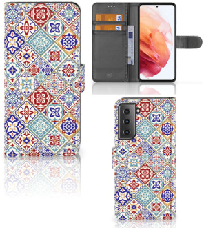 B2Ctelecom Book Case met foto Samsung Galaxy S21 GSM Hoesje Tiles Color