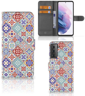 B2Ctelecom Book Case met foto Samsung Galaxy S21 Plus GSM Hoesje Tiles Color