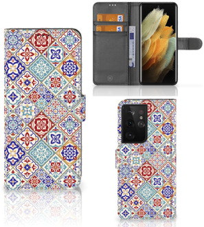 B2Ctelecom Book Case met foto Samsung Galaxy S21 Ultra GSM Hoesje Tiles Color