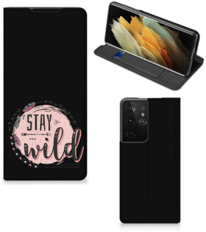 B2Ctelecom Book Case met Tekst Samsung Galaxy S21 Ultra Smart Cover Boho Stay Wild