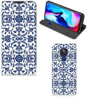 B2Ctelecom Book Case Motorola Moto G9 Play Telefoon Hoesje Flower Blue