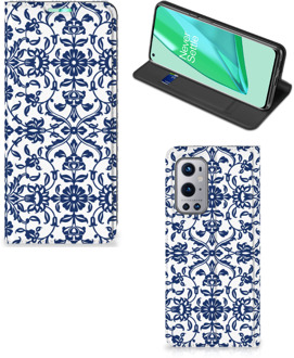 B2Ctelecom Book Case OnePlus 9 Pro Telefoon Hoesje Flower Blue