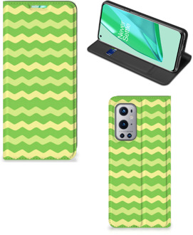 B2Ctelecom Book Case OnePlus 9 Pro Telefoonhoesje Waves Green