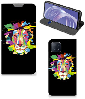 B2Ctelecom Book Case OPPO A73 5G Smart Cover Lion Color