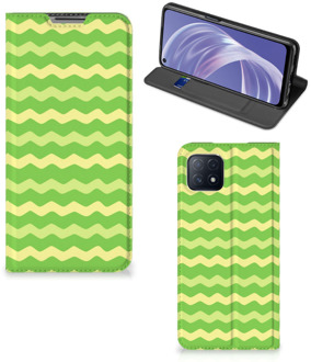 B2Ctelecom Book Case OPPO A73 5G Telefoonhoesje Waves Green