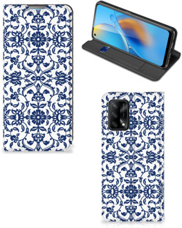 B2Ctelecom Book Case OPPO A74 4G Telefoon Hoesje Flower Blue