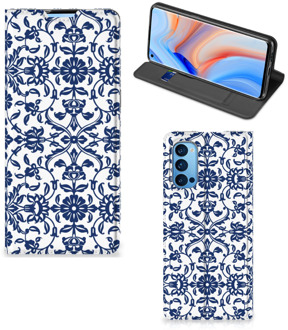 B2Ctelecom Book Case OPPO Reno4 Pro 5G Telefoon Hoesje Flower Blue