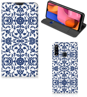 B2Ctelecom Book Case Samsung Galaxy A20s Telefoon Hoesje Flower Blue