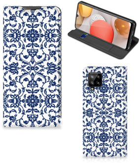 B2Ctelecom Book Case Samsung Galaxy A42 Telefoon Hoesje Flower Blue