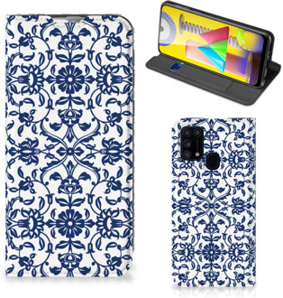 B2Ctelecom Book Case Samsung Galaxy M31 Telefoon Hoesje Flower Blue