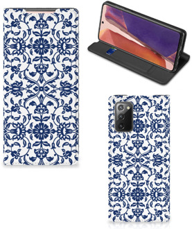 B2Ctelecom Book Case Samsung Galaxy Note20 Telefoon Hoesje Flower Blue