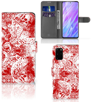 B2Ctelecom Book Case Samsung Galaxy S20 Plus Telefoonhoesje met Naam Angel Skull Red