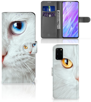 B2Ctelecom Book Case Samsung Galaxy S20 Plus Telefoonhoesje met Pasjes Witte Kat