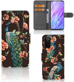 B2Ctelecom Book Case Samsung Galaxy S20 Telefoonhoesje met Pasjes Pauw met Bloemen