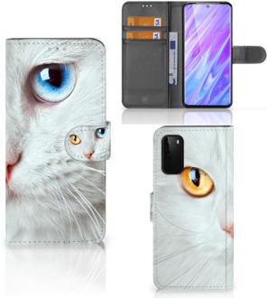 B2Ctelecom Book Case Samsung Galaxy S20 Telefoonhoesje met Pasjes Witte Kat