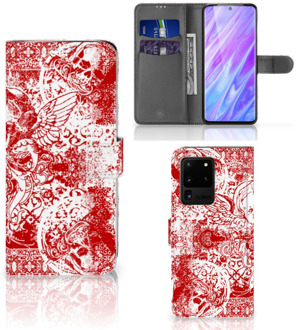 B2Ctelecom Book Case Samsung Galaxy S20 Ultra Telefoonhoesje met Naam Angel Skull Red