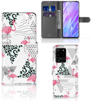 B2Ctelecom Book Case Samsung Galaxy S20 Ultra Telefoonhoesje met Pasjes Flamingo Triangle