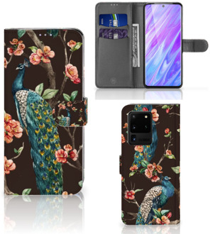 B2Ctelecom Book Case Samsung Galaxy S20 Ultra Telefoonhoesje met Pasjes Pauw met Bloemen