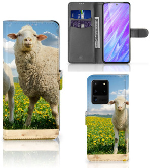 B2Ctelecom Book Case Samsung Galaxy S20 Ultra Telefoonhoesje met Pasjes Schaap en Lammetje