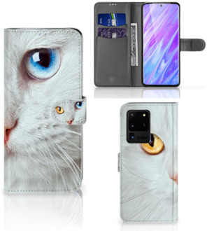 B2Ctelecom Book Case Samsung Galaxy S20 Ultra Telefoonhoesje met Pasjes Witte Kat