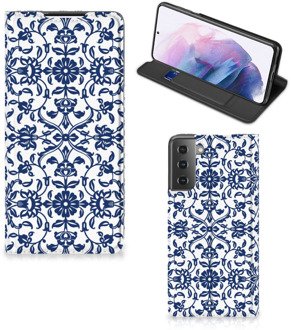 B2Ctelecom Book Case Samsung Galaxy S21 Plus Telefoon Hoesje Flower Blue