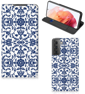 B2Ctelecom Book Case Samsung Galaxy S21 Telefoon Hoesje Flower Blue