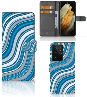 B2Ctelecom Book Case Samsung Galaxy S21 Ultra Hoesje Waves Blue