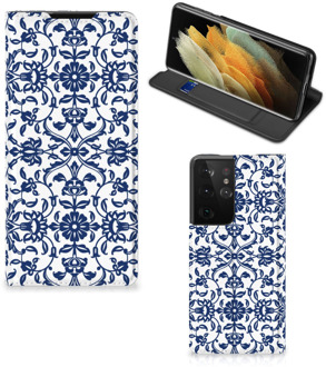 B2Ctelecom Book Case Samsung Galaxy S21 Ultra Telefoon Hoesje Flower Blue