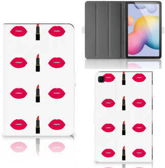 B2Ctelecom Book Case Samsung Galaxy Tab S6 Lite Hoes met Magneetsluiting Personaliseren Lipstick Kiss