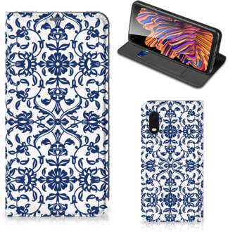 B2Ctelecom Book Case Samsung Xcover Pro Telefoon Hoesje Flower Blue